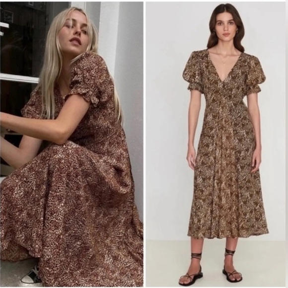FAITHFULL THE BRAND Maggie Midi Dress Charlie Leopard